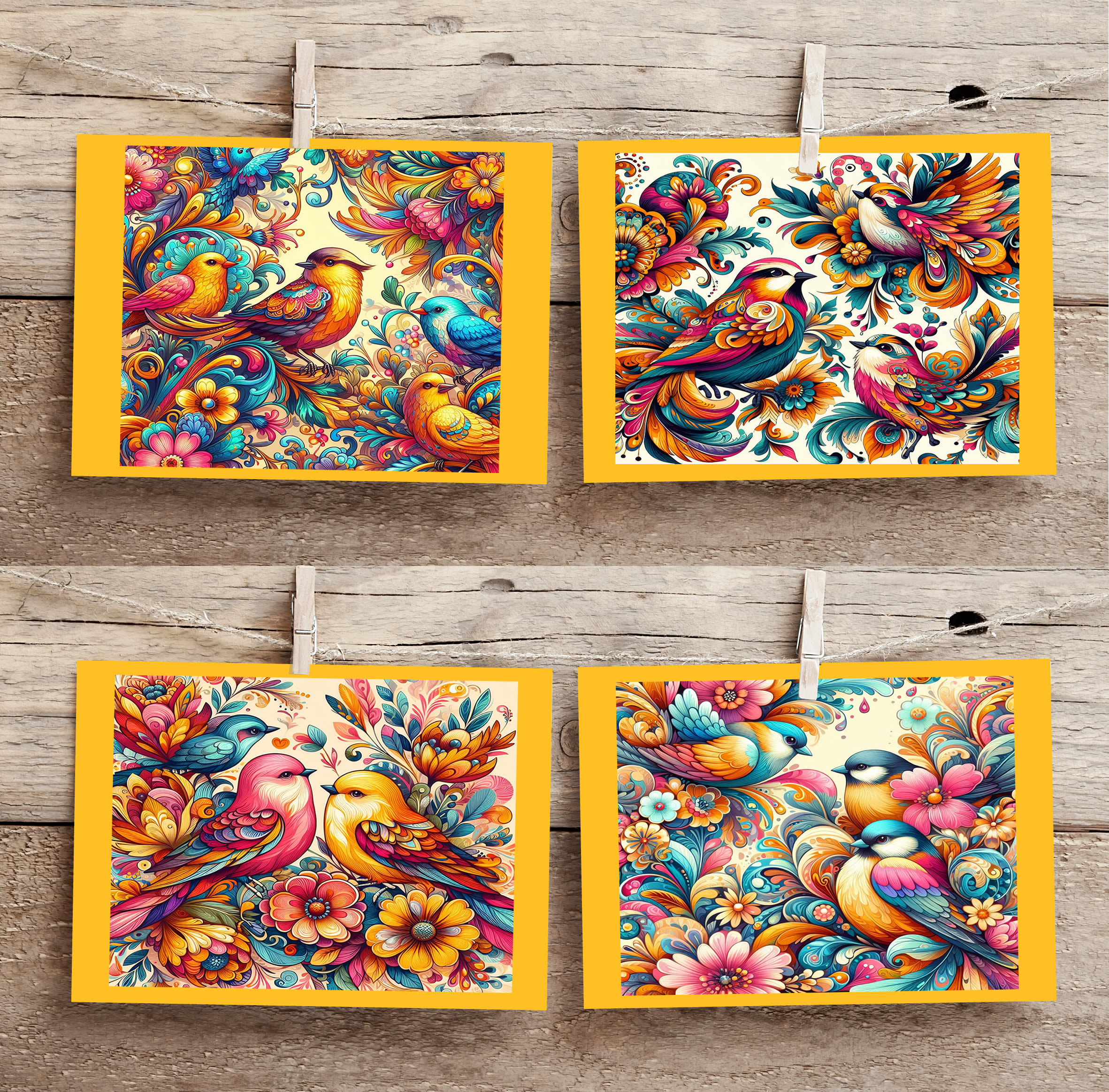 bright birds note cards